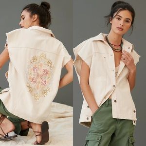 New Anthropologie Pilcro Embroidered Denim Vest Size Small, fits M.